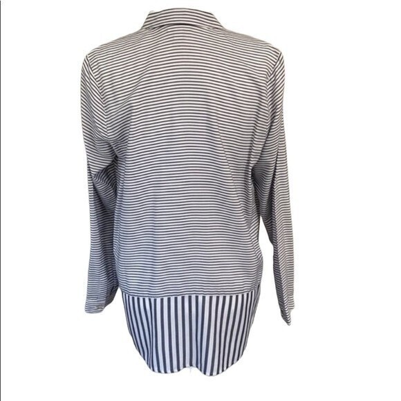 J Jill Stripe Button Front Peplum Tunic Top Blouse Oversized V-Neck Long Sleeve - Picture 4 of 13